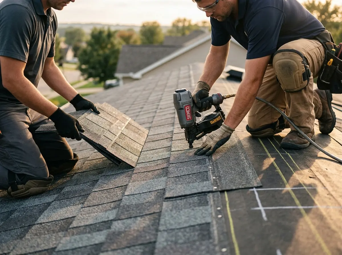 Professional roofer working on a residential roof in Boise City